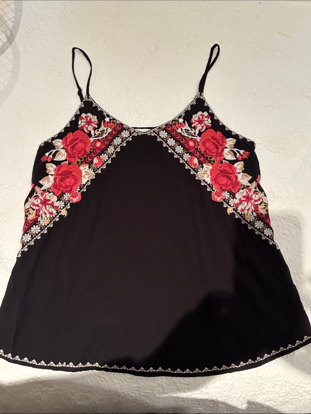 Embroidered Floral Black Camisole Top